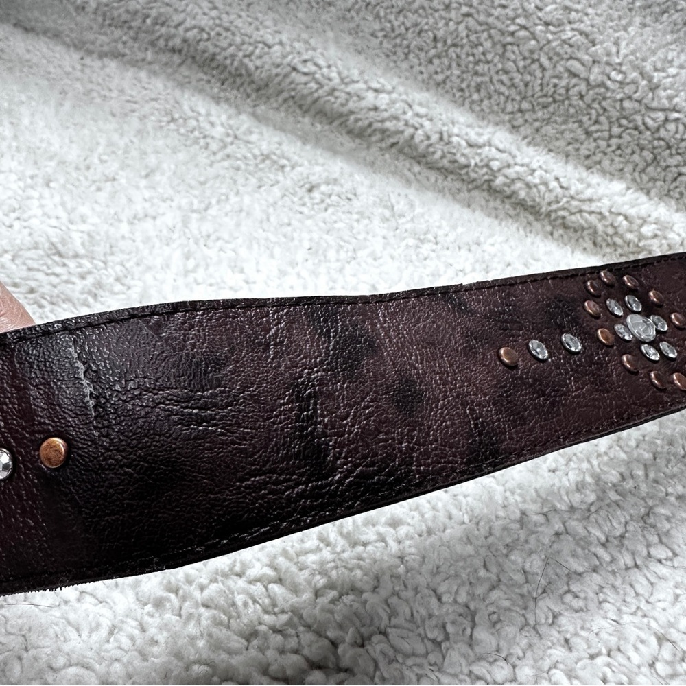 Copper Studded Rhinestone Vegan Boho Belt, Copper Colored Buckle - Picture 6 of 6